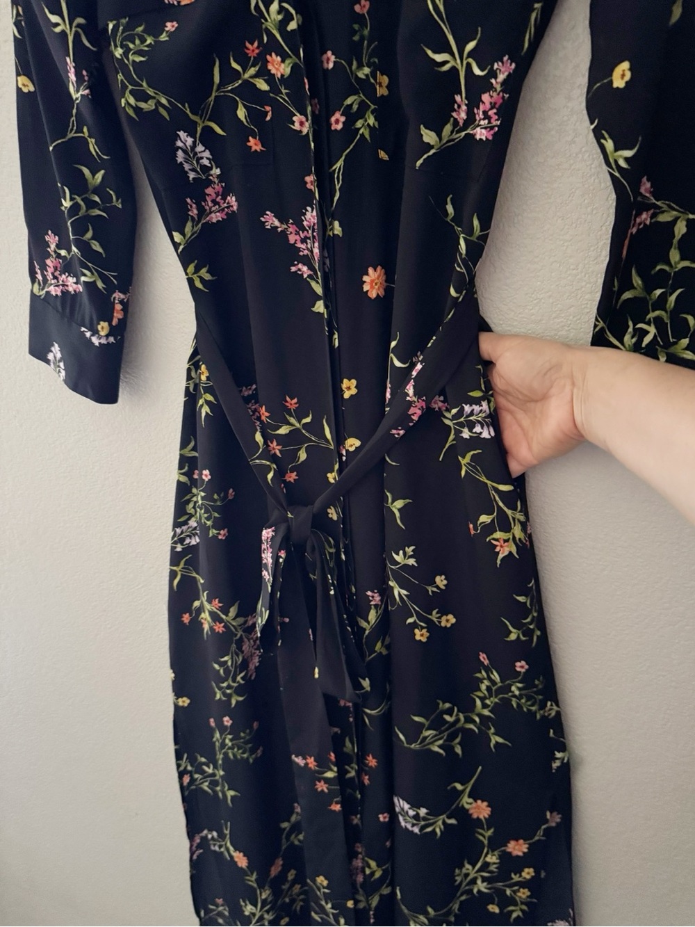 L'agence Cameron Silk Crepe Maxi Shirt Dress Large Black Floral Feminine - Picture 7 of 10